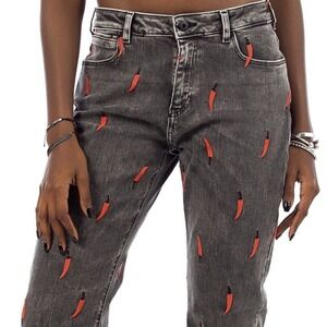 Scotch & Soda Amsterdams Blauw Boyfriend Jeans Embroidered Chili Peppers 30x28